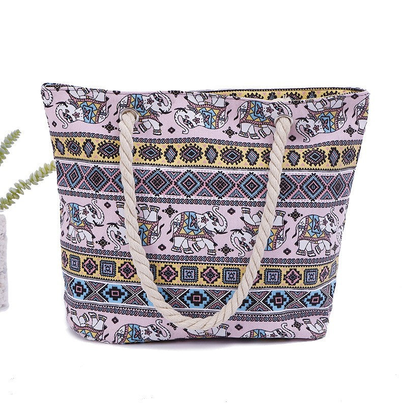 Large and Colorful Beach Bag with Mandala Pattern LoungeYard — product view 6