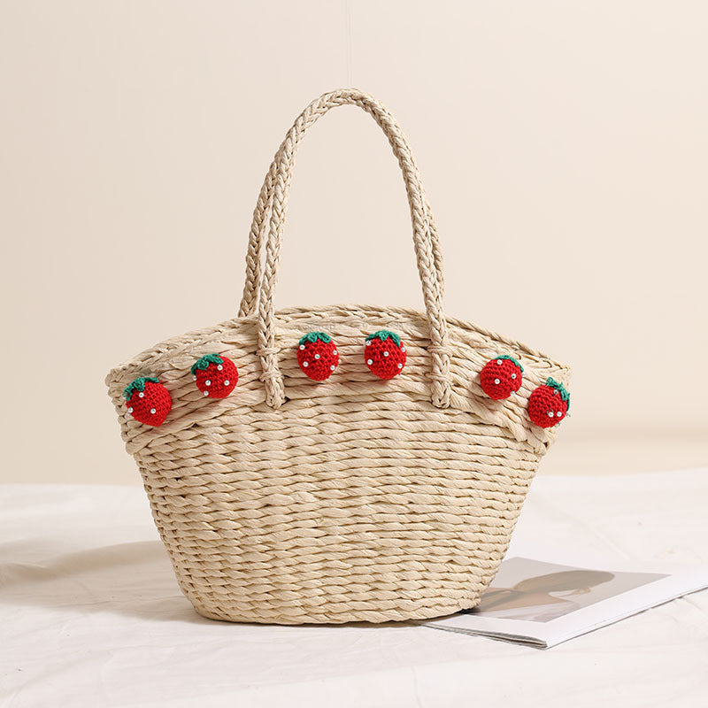 Handmade basket bag with playful strawberry motif LoungeYard — product view 2