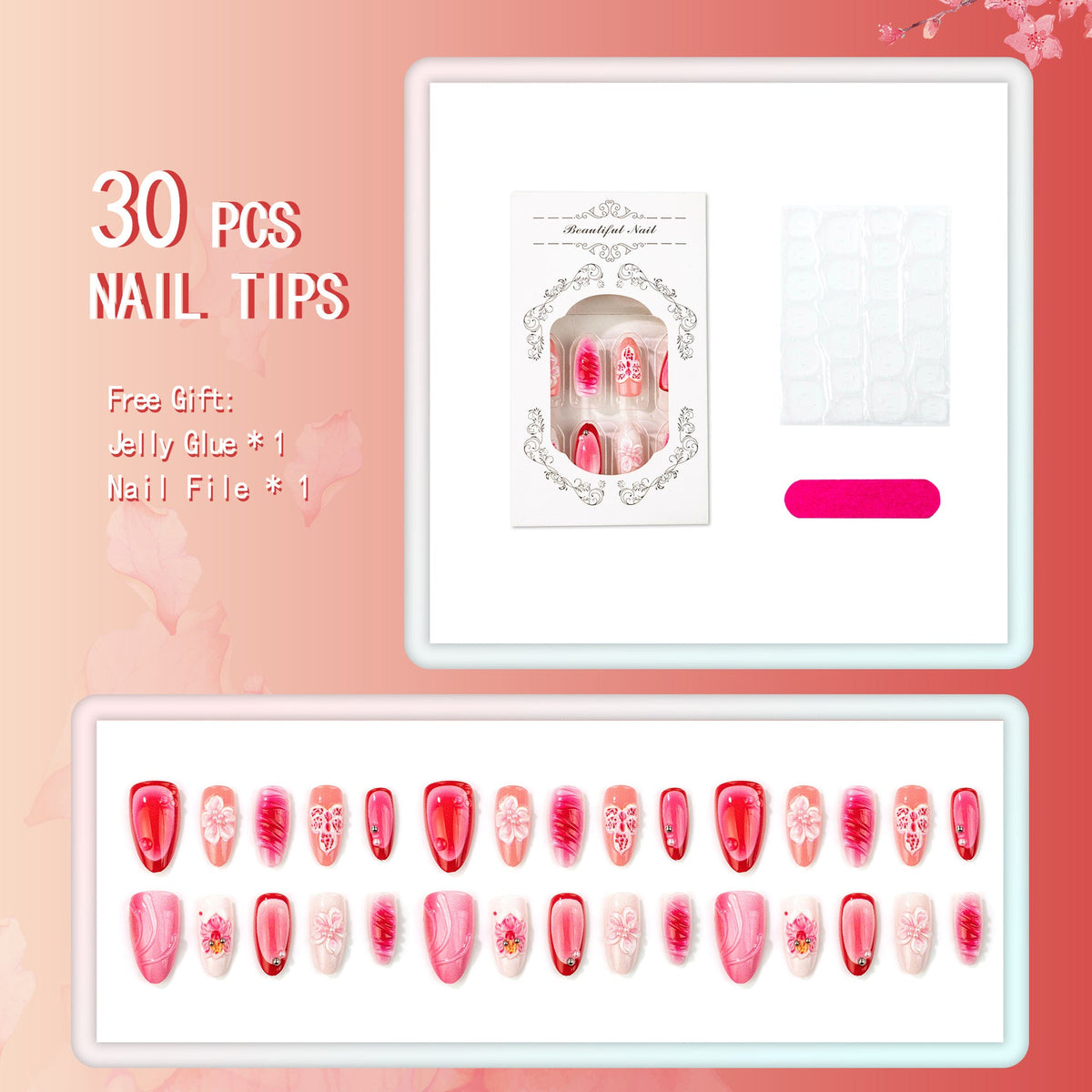 Artistic Floral Pattern Press-On Nails — product view 4