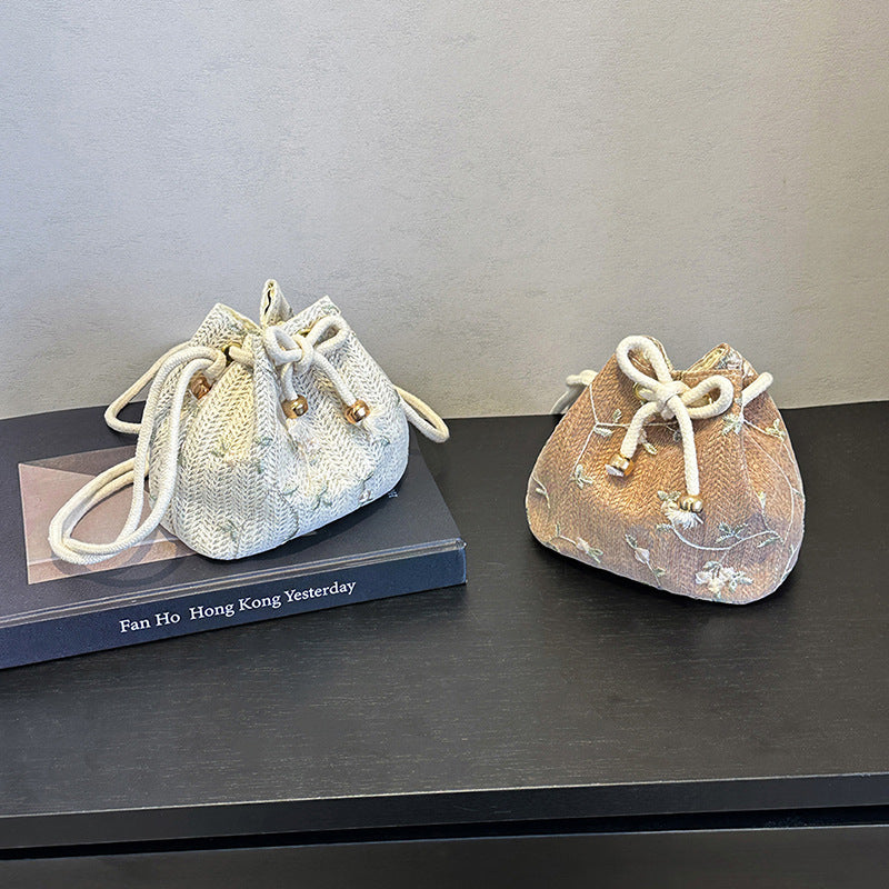 Embroidered Drawstring Bucket Bag LoungeYard — product view 1