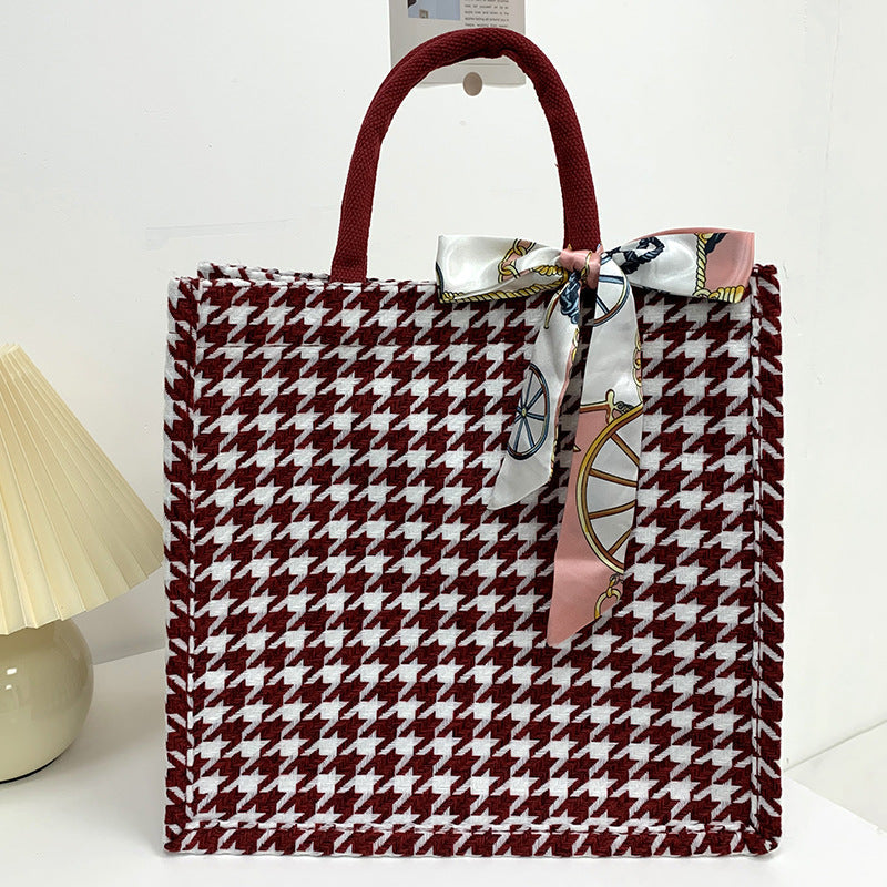 Elegant Houndstooth Handbag with Decorative Bow — product view 7