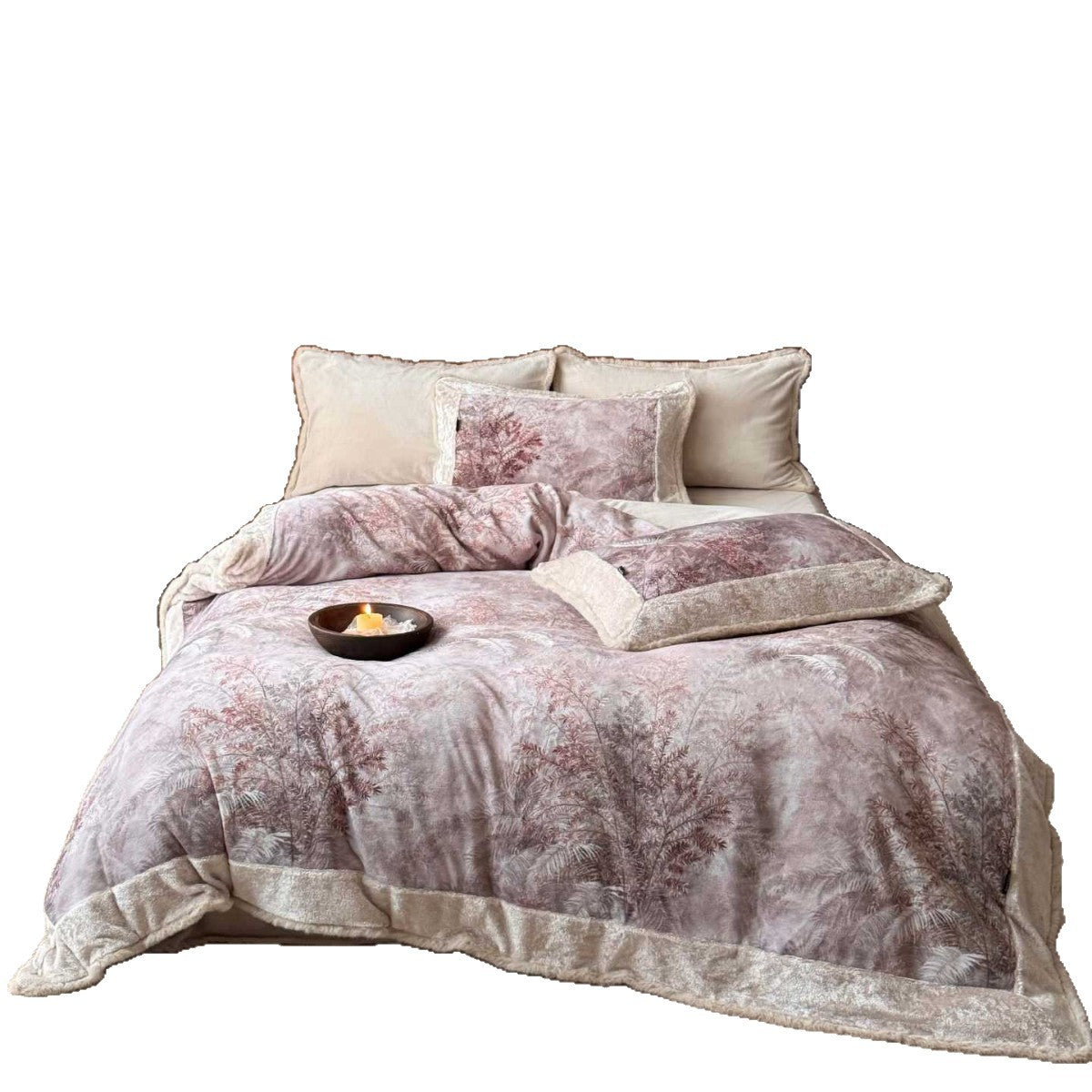 Luxurious velvety bedding set with teddy fleece and floral motif — product view 2