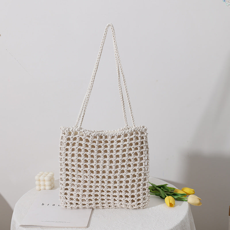 Handmade cotton carrier with decorative net design LoungeYard — product view 2