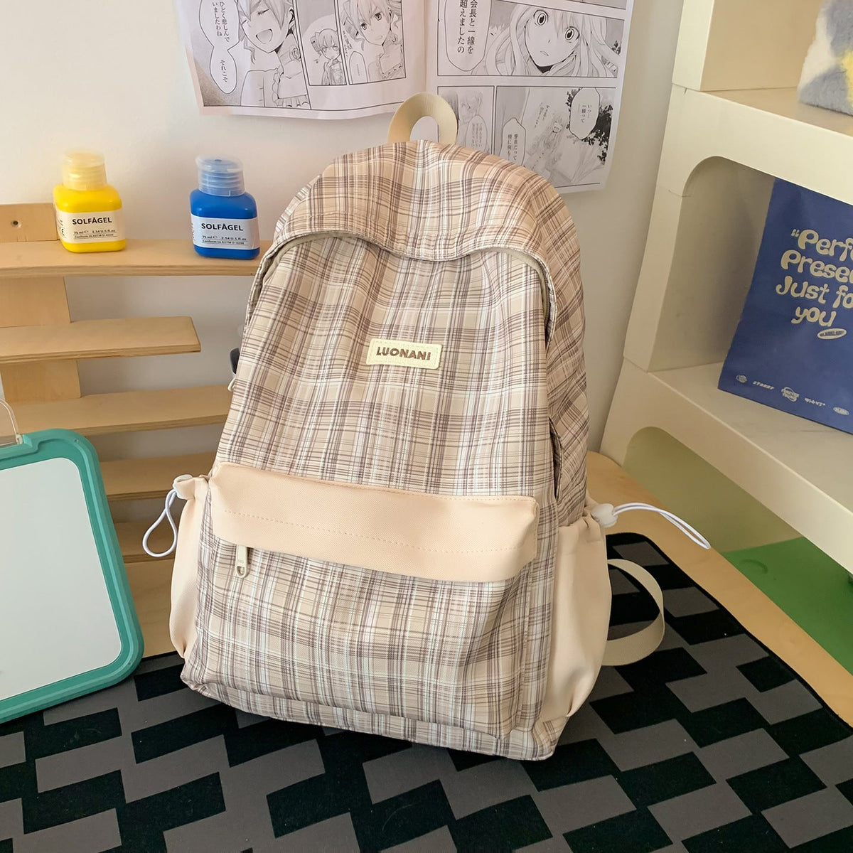 Chic Checked Casual Backpack LoungeYard — product view 6