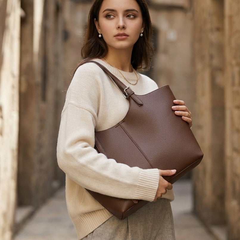 Structured Pebbled Leather Shoulder Tote — product view 2