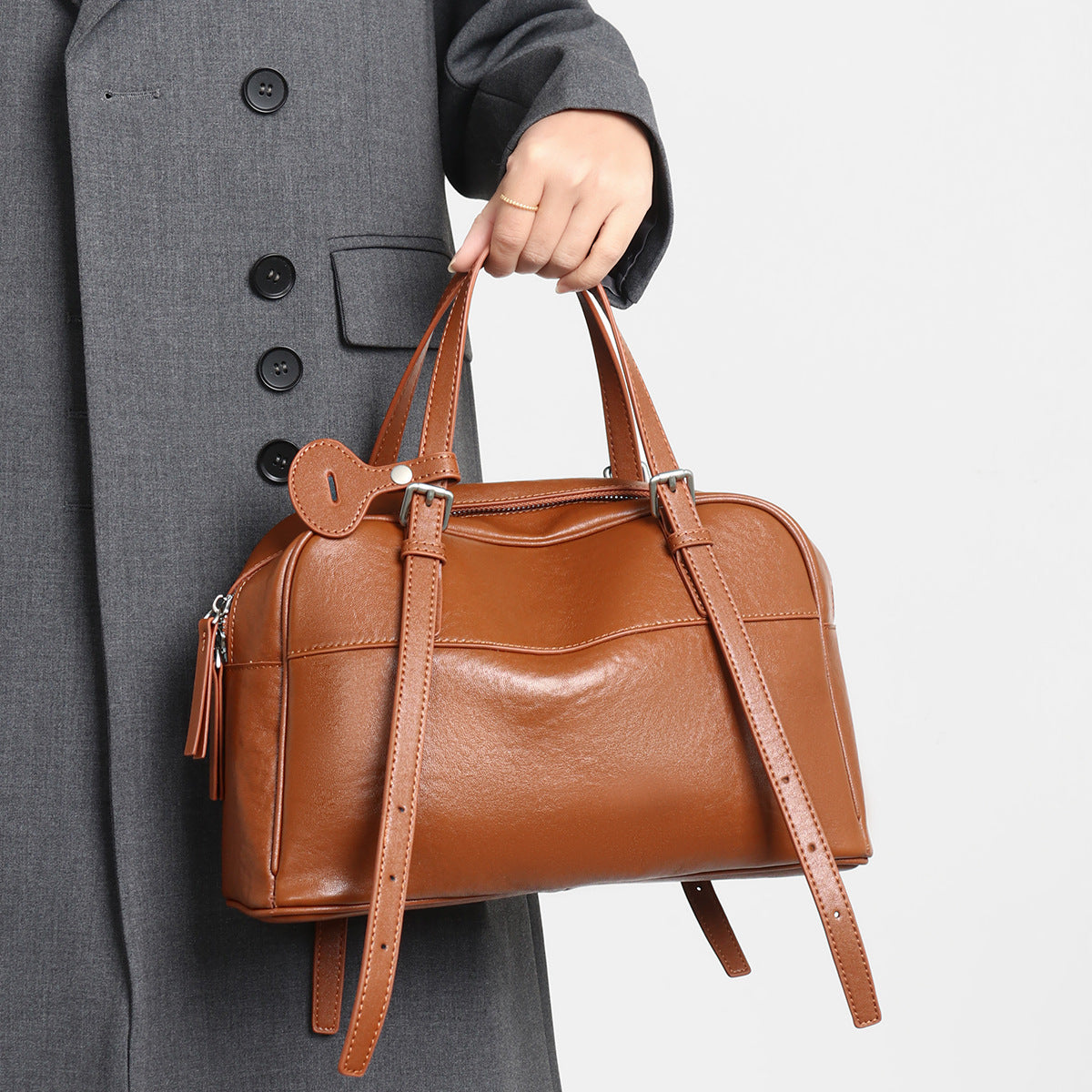 Structured Leatherette Top-Handle Convertible Satchel — product view 3