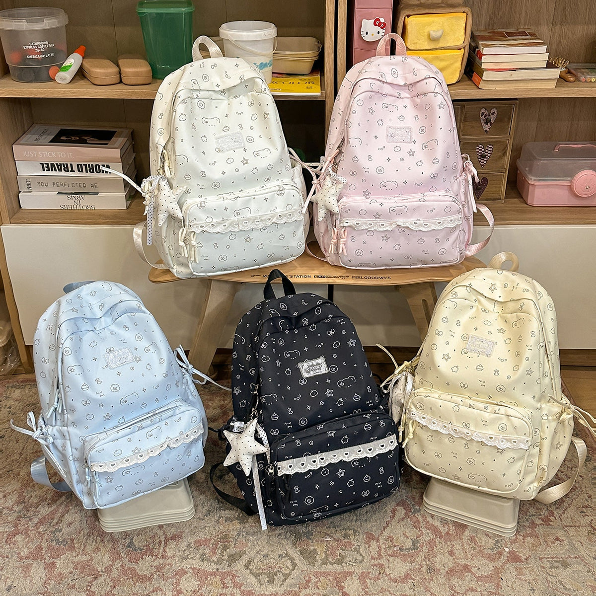 Playful Cartoon Patterned School Backpack LoungeYard — product view 4
