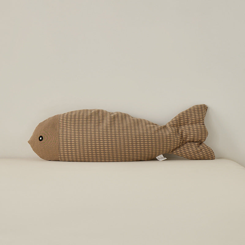 Decorative fish cuddle pillow made of textured cotton blend — product view 7