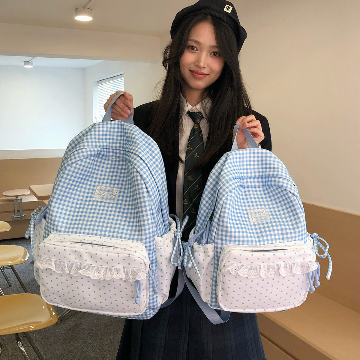 Playful Gingham and Polka Dot Backpack LoungeYard — product view 1