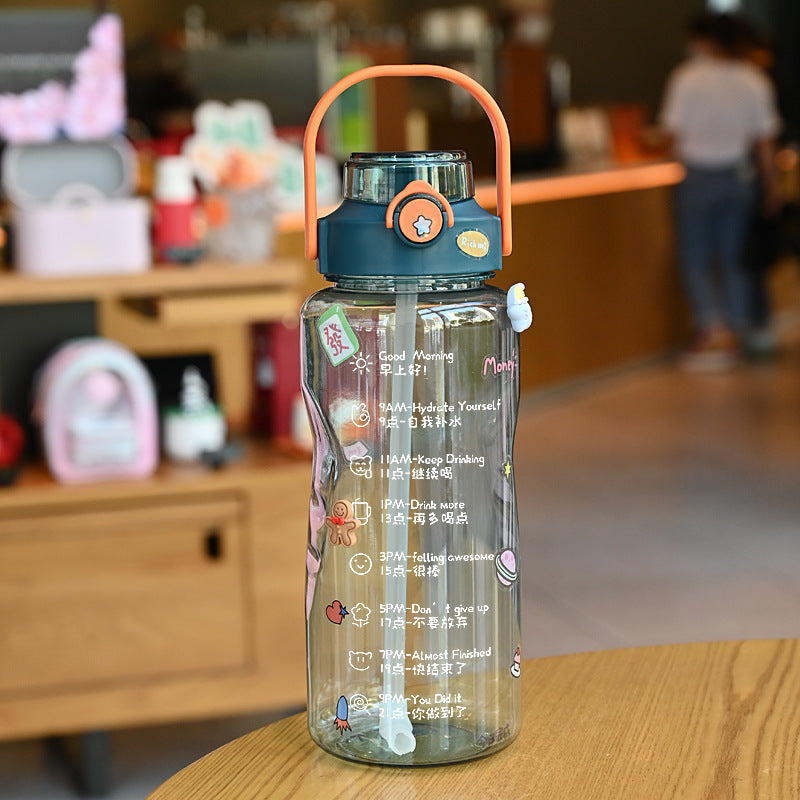 Women’s water bottle with integrated time marking and practical carrying handle LoungeYard — product view 7