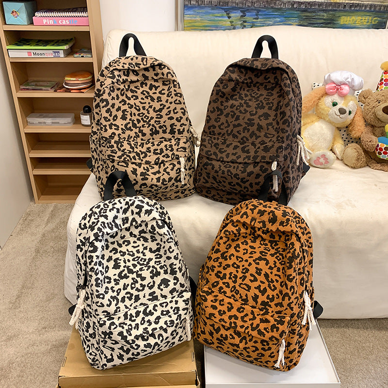 Stylish Leopard-Print Corduroy Backpack — product view 1