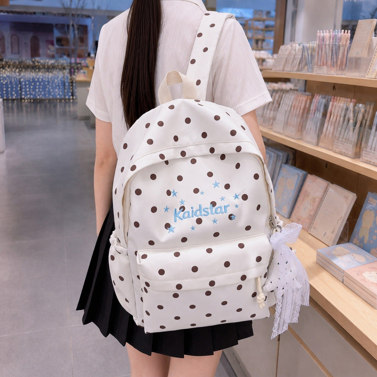 Cute Polka Dot Patterned Backpack LoungeYard — product view 3