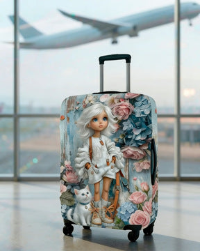 Unisex expandable suitcase cover with cat pattern, elastic protective material and zipper LoungeYard — product view 3