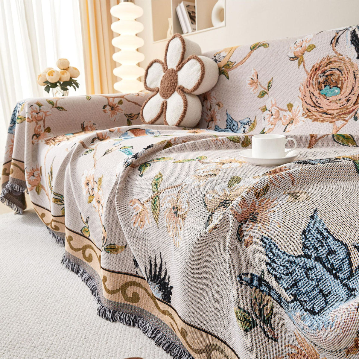 Artistic Floral Pattern Sofa Throw — product view 2