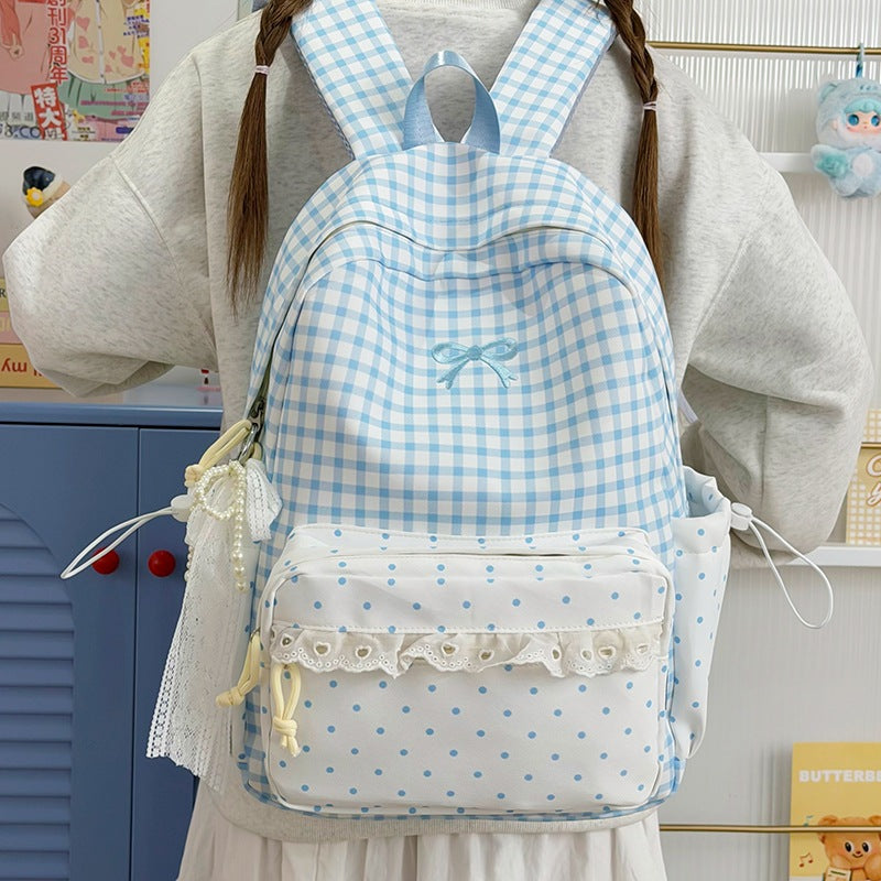 Playful Gingham Print School Backpack LoungeYard — product view 2