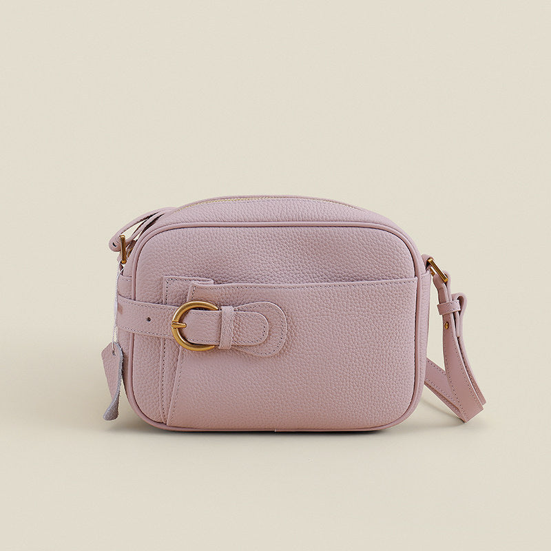 Pebbled Vegan Leather Camera Crossbody Bag with Decorative Buckle & Front Slip Pocket — product view 1