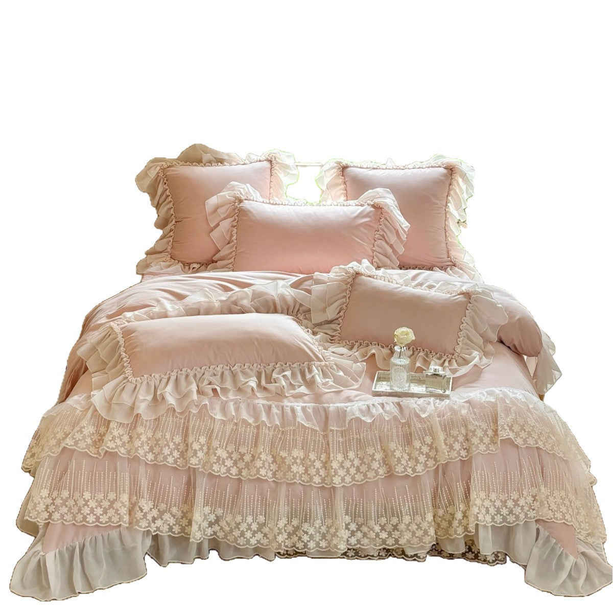 Romantic bedding set with layered lace ruffle and frill edge — product view 5