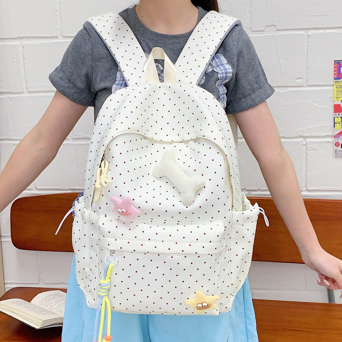 Cute Polka Dot Graphic Backpack LoungeYard — product view 1