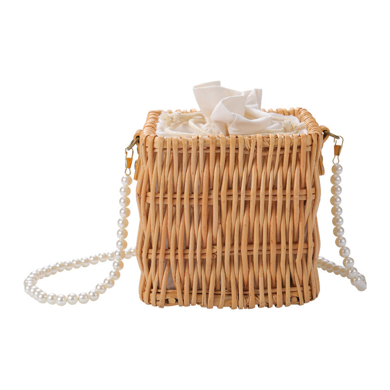 Ladies Elegant Basket Bag with Pearl Accents LoungeYard — product view 2