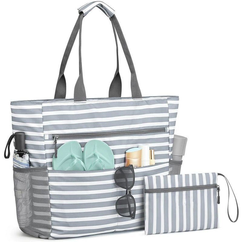Large beach bag with multiple compartments and insulated inner pocket LoungeYard — product view 6