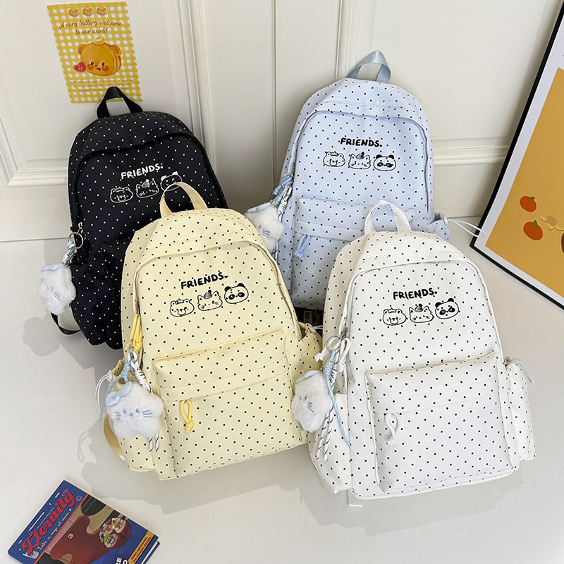 Playful Polka Dot Backpack with Cute Character Accents LoungeYard — product view 4