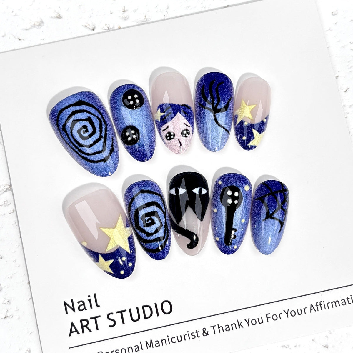 Artistic Press-On Nail Art Set with Celestial Motifs — product view 3
