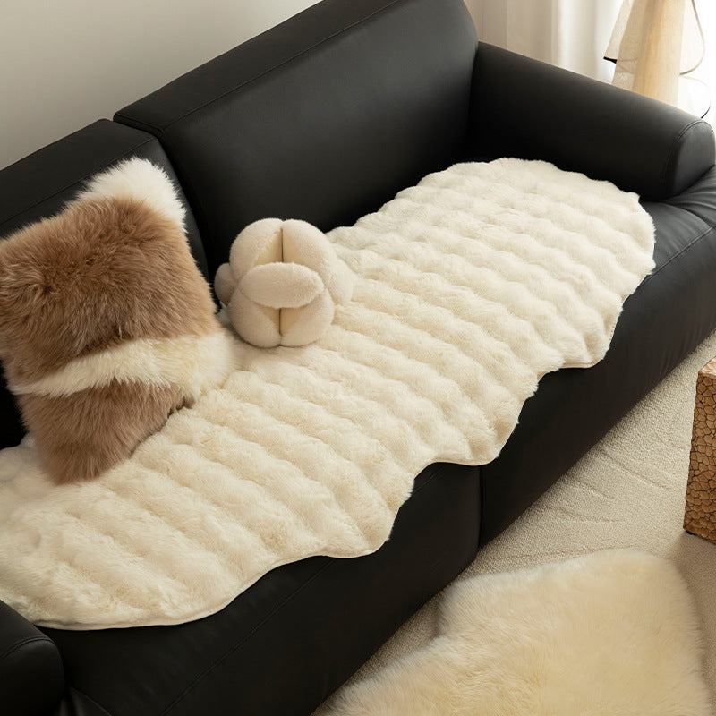 Soft microfiber bathroom runner with wavy edge and non-slip underside LoungeYard — product view 1