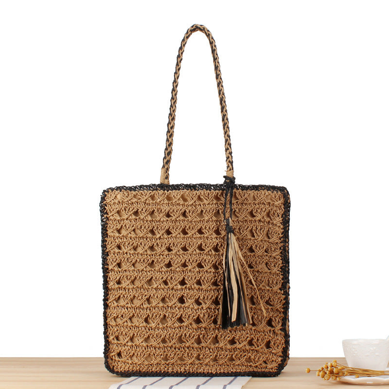 Trendy Braided Beach Bag with Tassels and Sturdy Design LoungeYard — product view 6