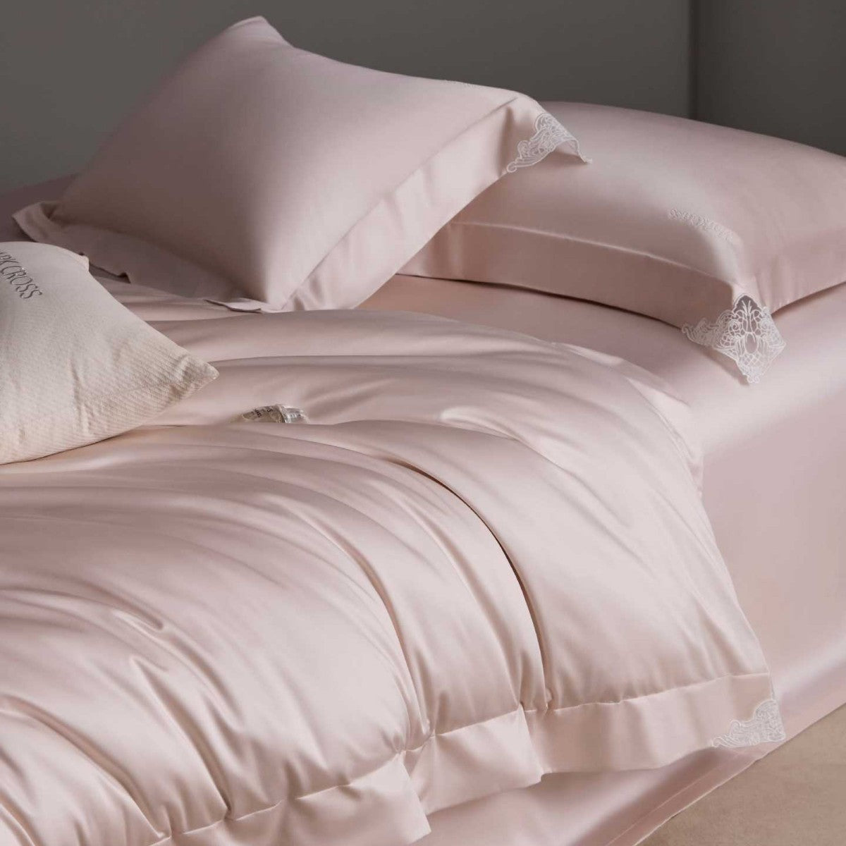 Luxurious cotton satin bedding set with delicate lace trim and hotel finish — product view 3