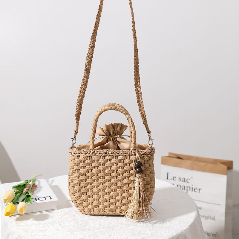 Handcrafted Macrame Tote Bag with Decorative Drawstring LoungeYard — product view 4