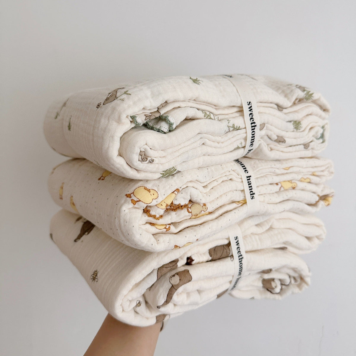 Unisex Mull blanket with cute bear design LoungeYard — product view 2