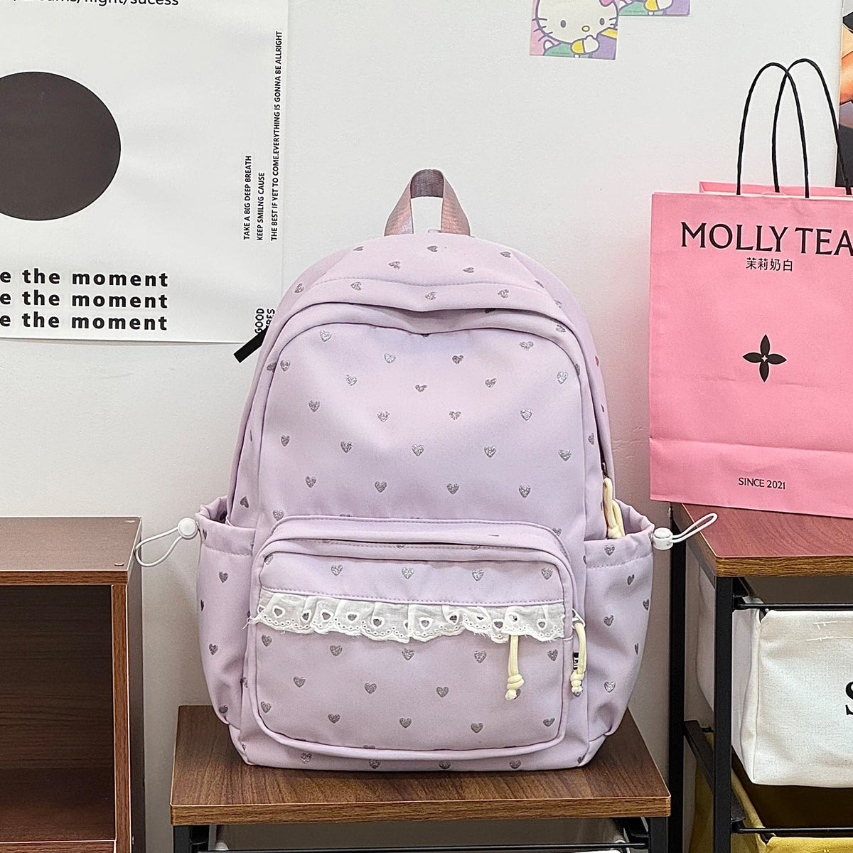 Playful Heart Patterned Backpack — product view 1