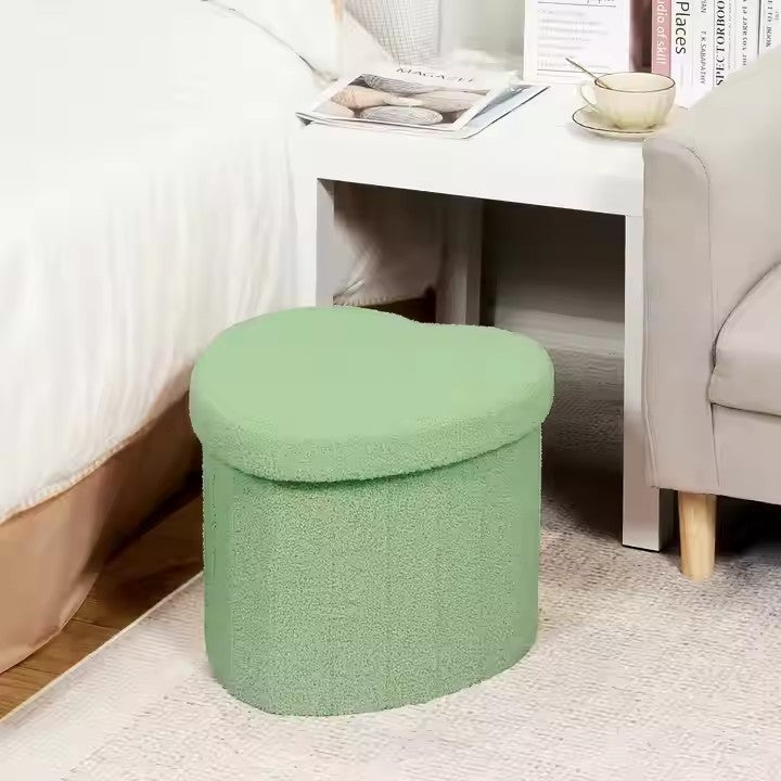 Heart-Shaped Plush Storage Ottoman Bowlift — product view 1