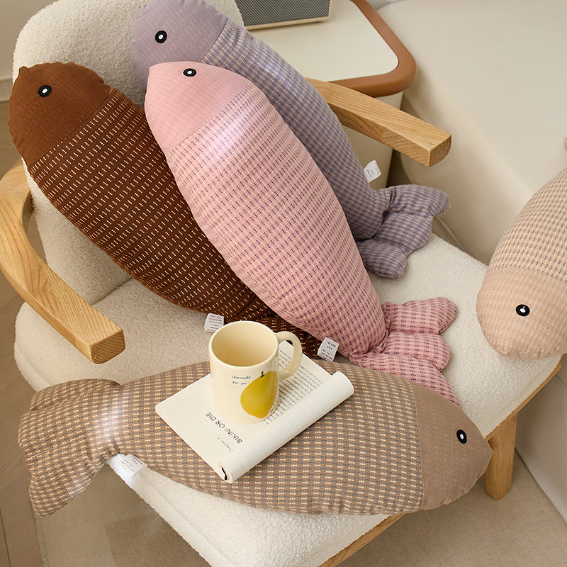Decorative fish cuddle pillow made of textured cotton blend — product view 2