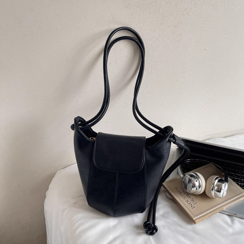 Vintage-Inspired Leather Drawstring Bucket Bag LoungeYard — product view 6