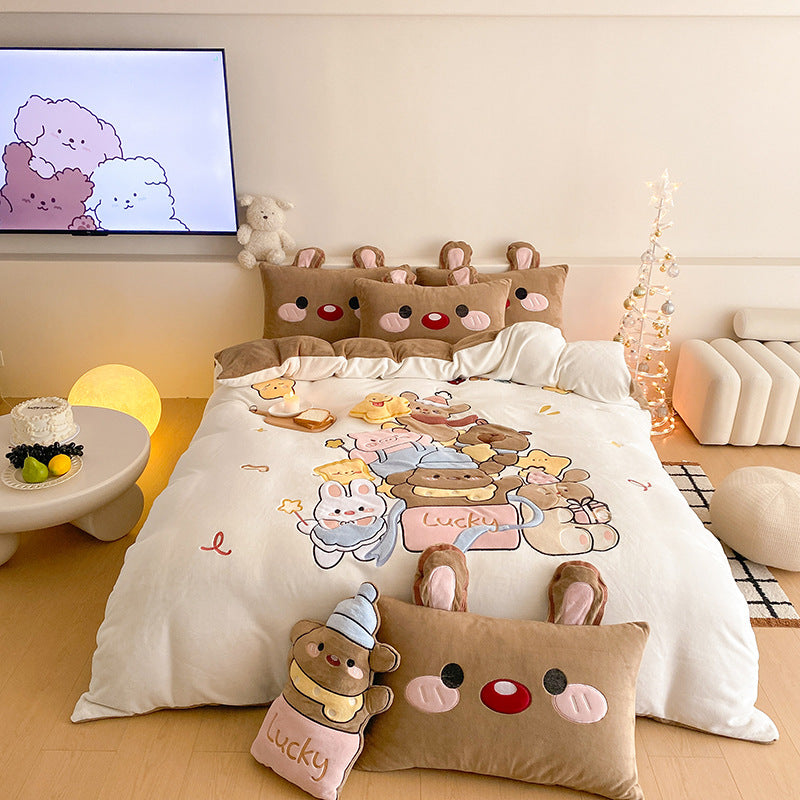 Fluffy bedding set with quilted cozy surface, 3D teddy applications and warming microfiber filling LoungeYard — product view 7