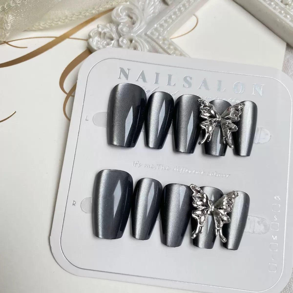 Decorative Press-On Nail Set with Butterfly Accents — product view 4