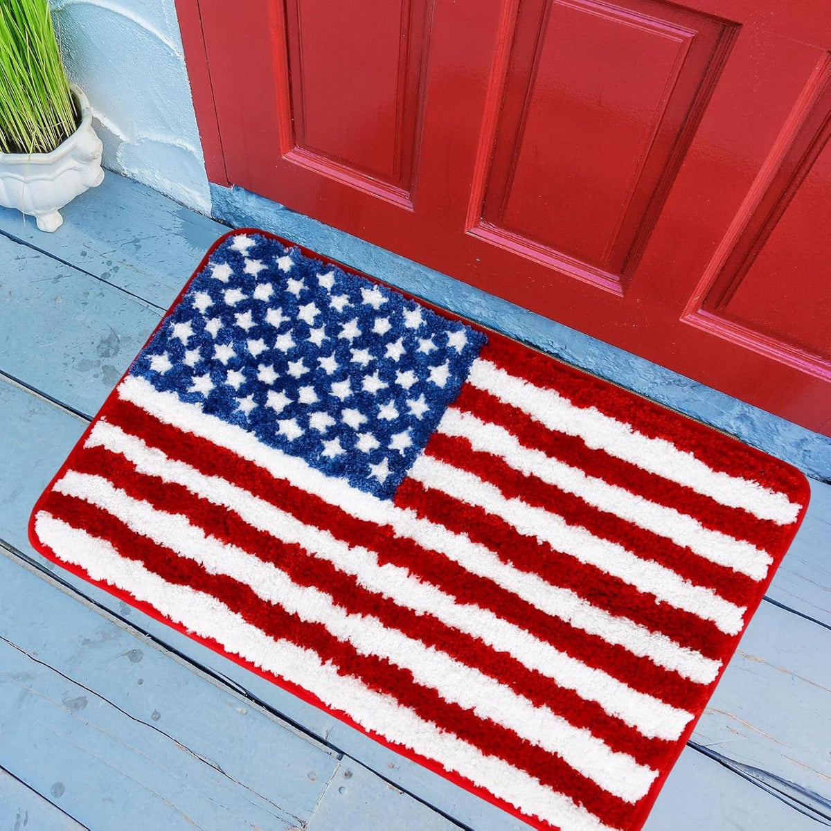 Semi-Circular Tufted Chenille Non-Slip Bathroom Mat With Star Stripe Pattern — product view 7