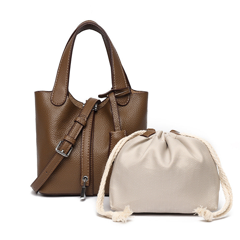 Dual-Compartment Textured Leather Tote Bag LoungeYard — product view 5