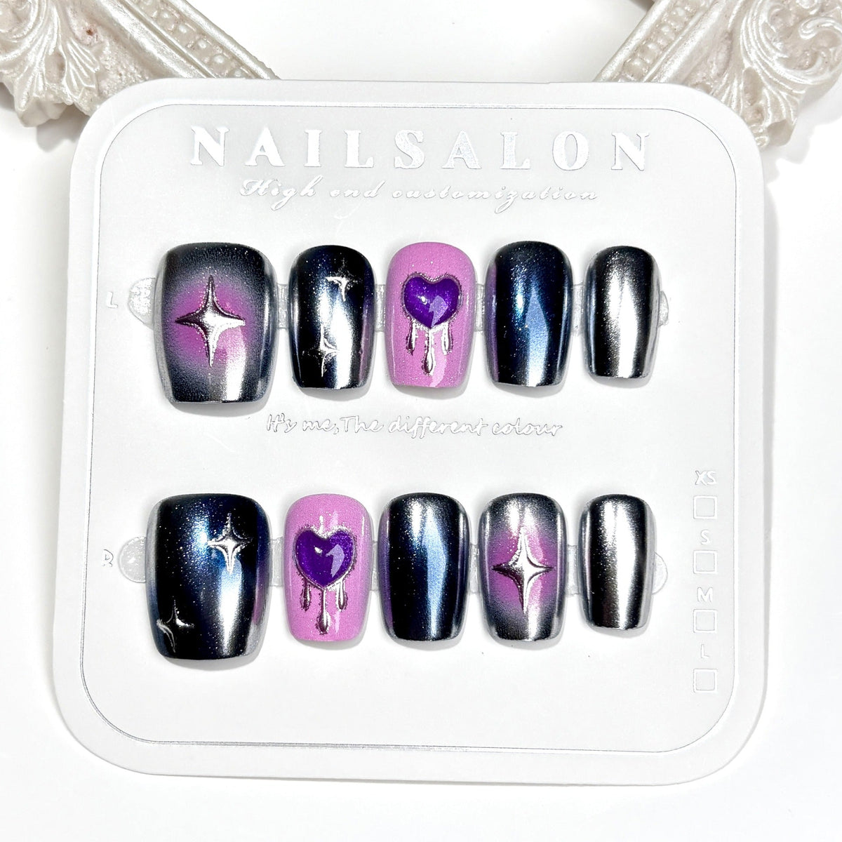 Decorative Press-On Nail Art Set with Heart and Star Designs — product view 6