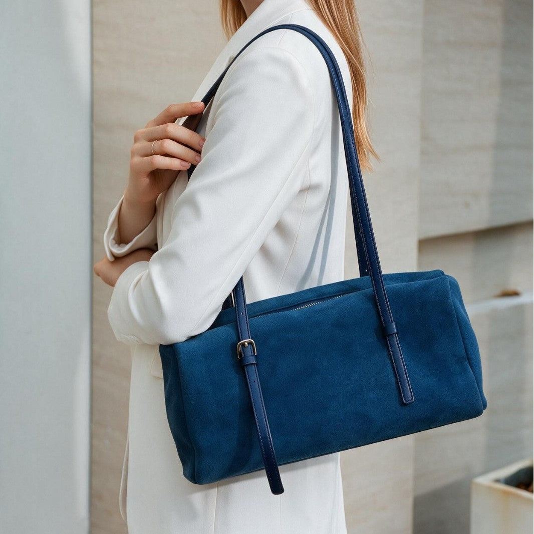 Long-Strap Suede Box Tote Bag — product view 3
