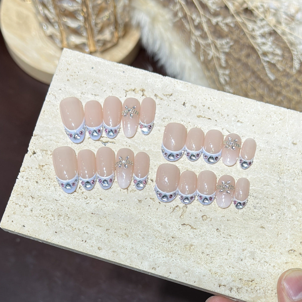 Decorative Press-On Nail Set with Rhinestone Accents — product view 1