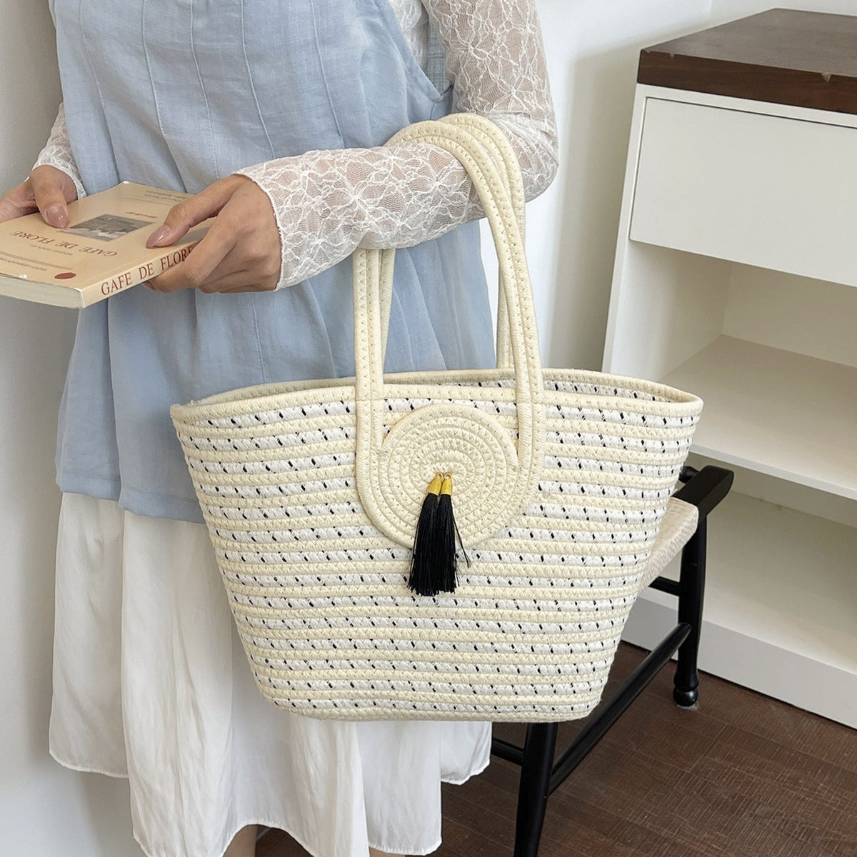 Striped Woven Beach Tote — product view 4