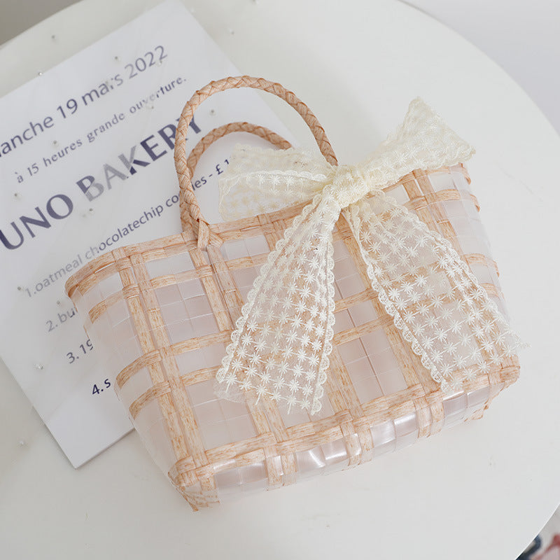 Handcrafted basket bag with elegant bow applique LoungeYard — product view 4