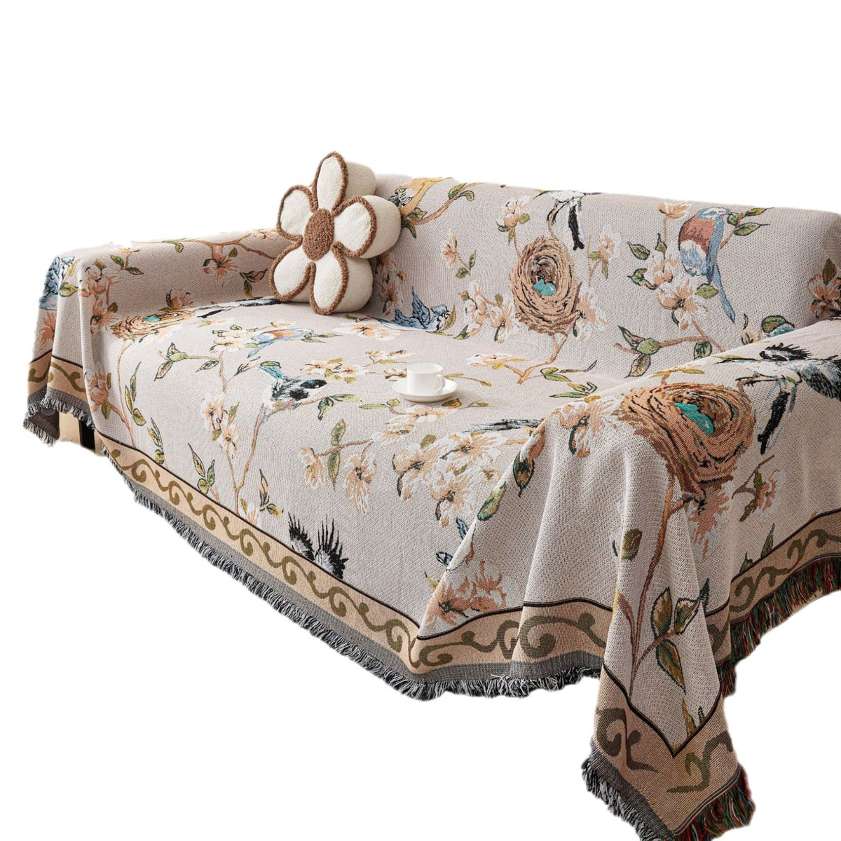 Artistic Floral Pattern Sofa Throw — product view 5