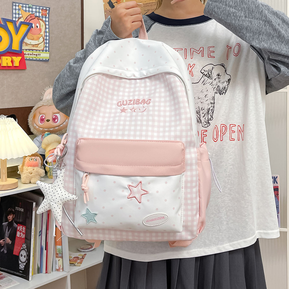 Charming Checked Pattern Backpack LoungeYard — product view 2