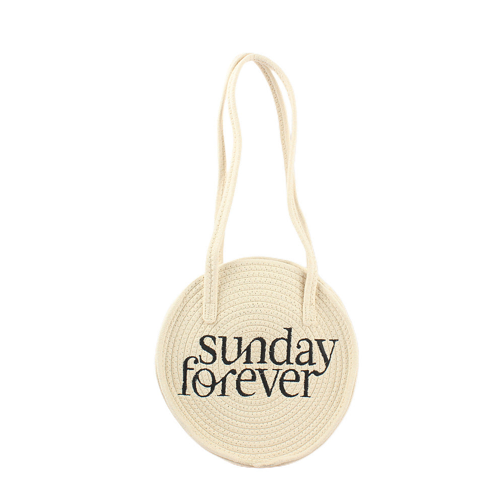 Round tote bag with stylish lettering LoungeYard — product view 1