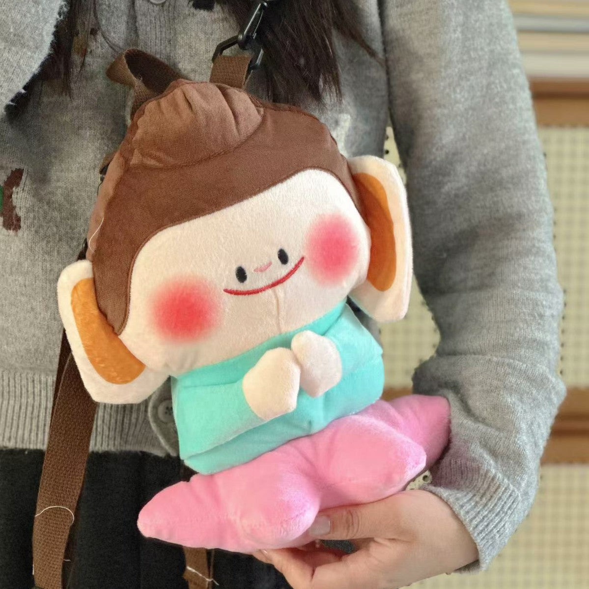 Plush Cartoon Monkey Backpack — product view 1