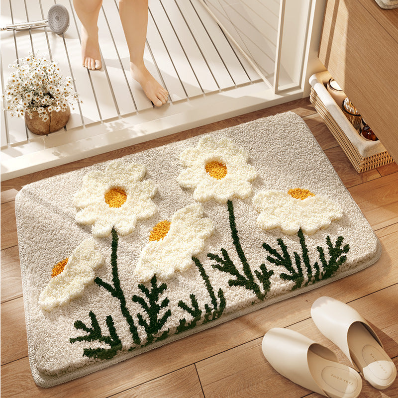 Floral Patterned Plush Bath Rug Bowlift — product view 3