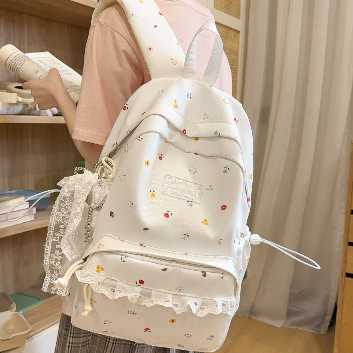 Decorative Floral-Embellished Backpack LoungeYard — product view 1